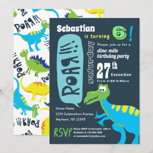 Invitation Dinosaur Fun Birthday Party, Boys Dino Mite