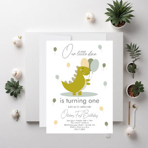 Invitation Dinosaur Garçon Green Grey Premier anniversaire