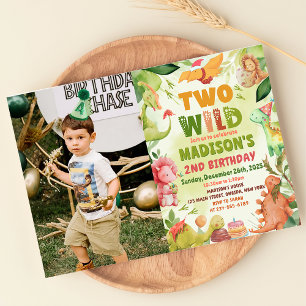 Invitation Dinosaur Green Deux Wild 2e Anniversaire Photo