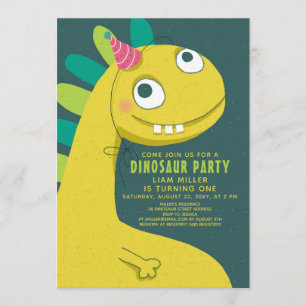 Invitation Dinosaur Green Fun mignon Enfants simples 1er anni
