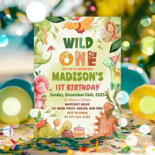 Invitation Dinosaur Green Wild Un 1er anniversaire fête