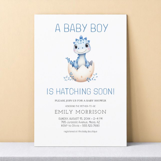 Invitation Dinosaur Hatching Bientôt Baby shower Garçon bleu (Créateur téléchargé)