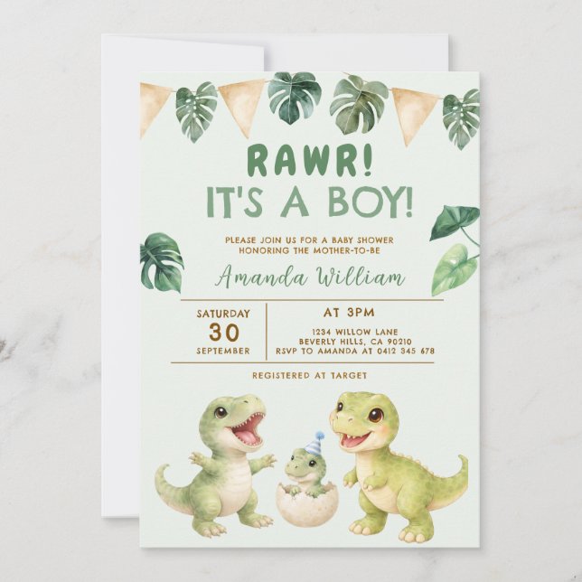 Invitation Dinosaur It's a Boy Dinosaur Baby Shower (Devant)