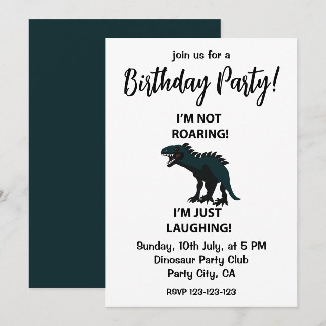Invitation Dinosaur Je rigole Dinosaure Amusant Anniversaire (Devant / Derrière)