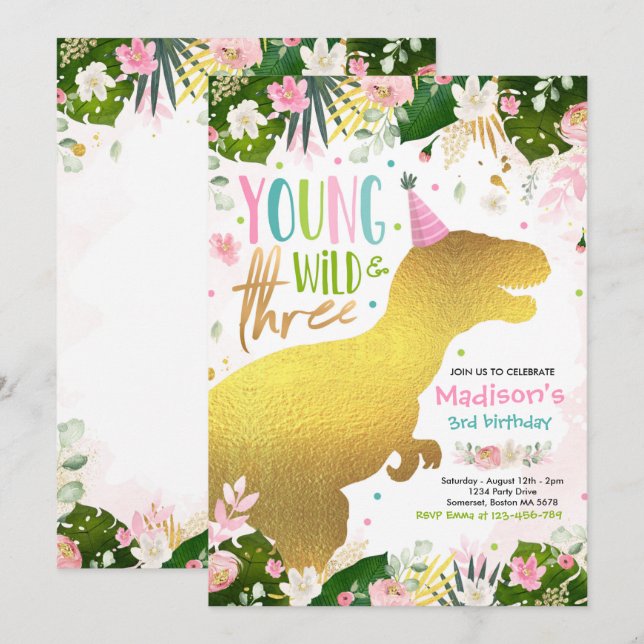 Invitation Dinosaur Jeune Dinosaure Sauvage Et Dinosaure Libr (Devant / Derrière)