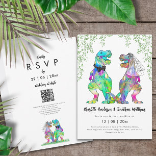 Invitation Dinosaur Mariage T-Rex Marié et Groom QR Code