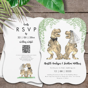 Invitation Dinosaur Mariage T-Rex Marié et Groom QR Code