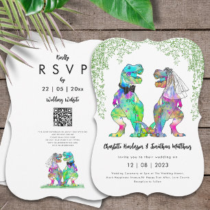 Invitation Dinosaur Mariage T-Rex Marié et Groom QR Code