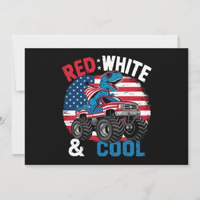 Invitation Dinosaur Monster Truck Dino 4 juillet Drapeau Garç (Devant)