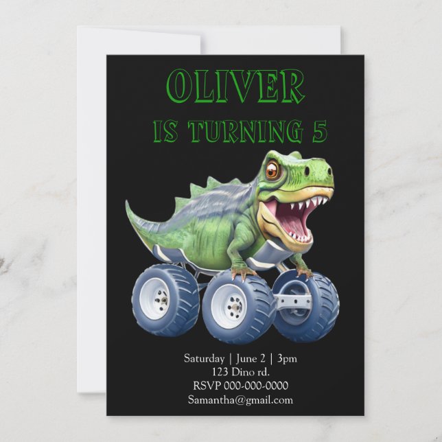 Invitation Dinosaur monstre camion anniversaire personnalisé (Devant)
