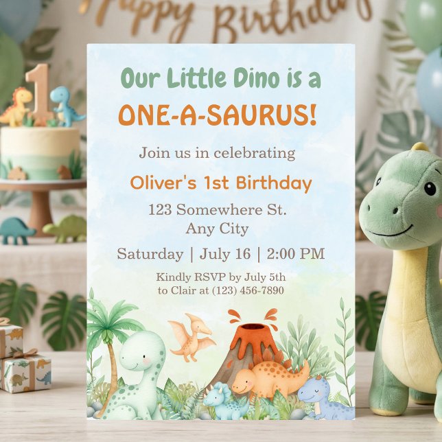 Invitation Dinosaur One-A-Saurus 1er Anniversaire  (Dinosaur One-A-Saurus 1st Birthday Invitation)