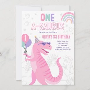 Invitation Dinosaur One A-Saurus 1er anniversaire fête T-Rex