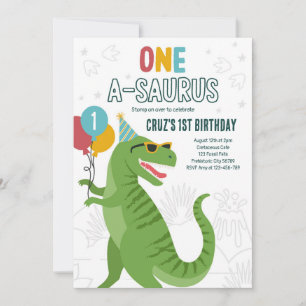 Invitation Dinosaur One A-Saurus 1er anniversaire fête T-Rex