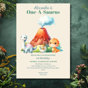 Invitation Dinosaur One-A-Saurus 1ère fête d'anniversaire