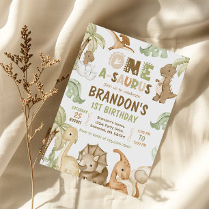 Invitation Dinosaur One-A-Saurus 1ère fête d'anniversaire