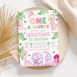 Invitation Dinosaur One-A-Saurus Fille 1er anniversaire