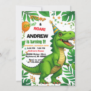 Invitation Dinosaur personnalisé T-rex garçon fête d'annivers