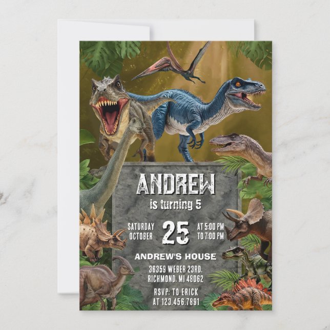 Invitation Dinosaur personnel Dino Boy fête d'anniversaire (Devant)