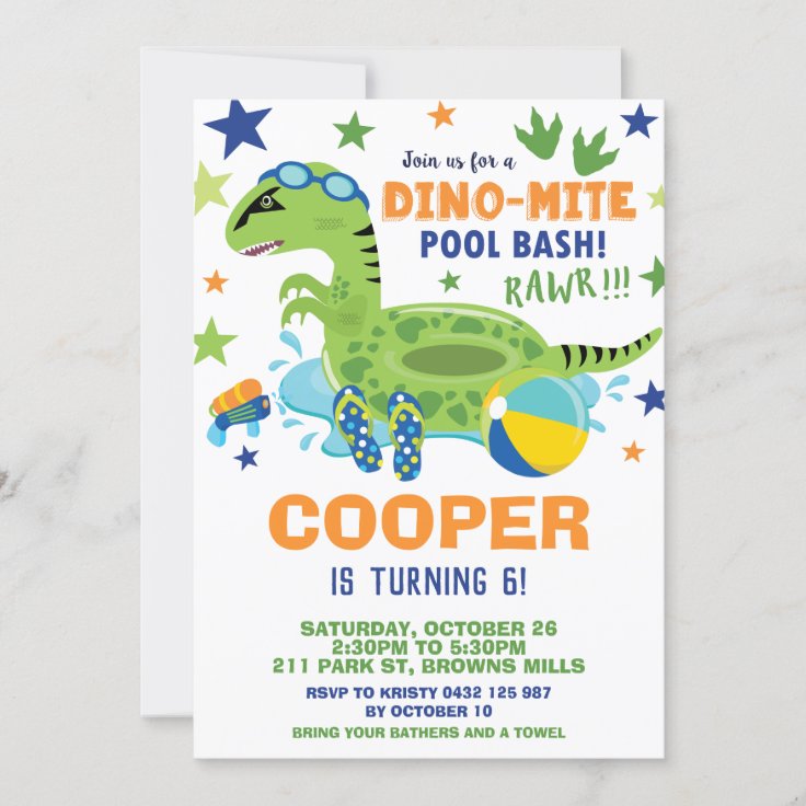 Invitation Dinosaur Pool Fete D Anniversaire Bash Boy Dino Fl Zazzle Fr