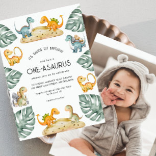 Invitation Dinosaur Premier anniversaire Oneasaurus Party Pho