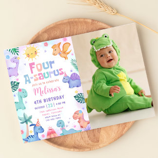 Invitation Dinosaur Quatre-A-Saurus 4e anniversaire Photo