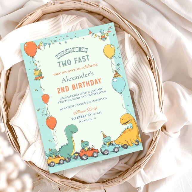 Invitation Dinosaur Race Car 2e anniversaire (Créateur téléchargé)