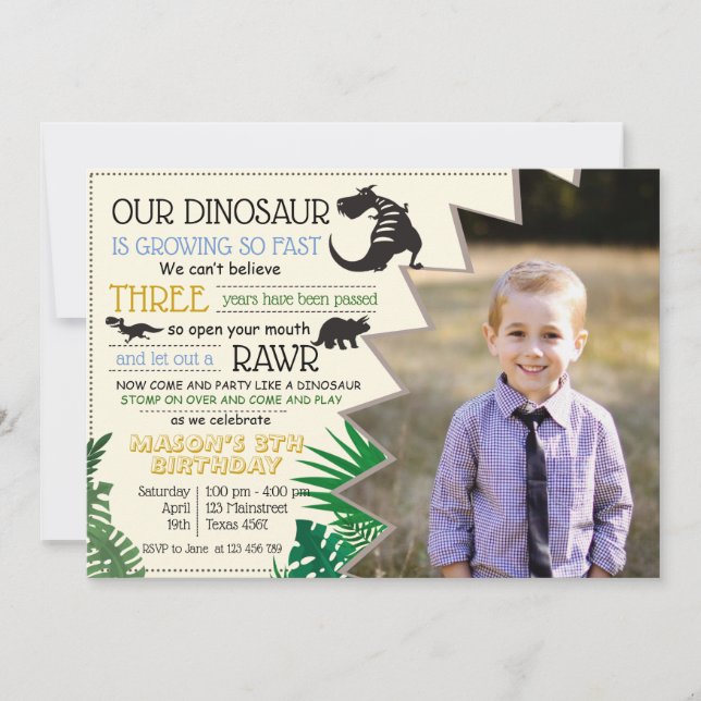 Invitation Dinosaur Rawr Personnaliser l'image Anniversaire R (Devant)