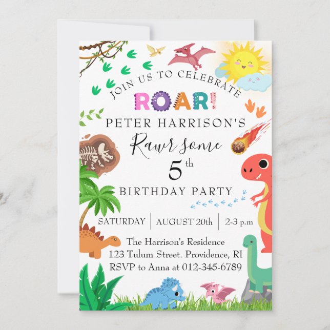 Invitation Dinosaur Rawr un anniversaire (Devant)