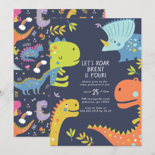 Invitation Dinosaur Roar Boys Birthday Blue