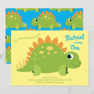 Invitation Dinosaur Stegosaurus Enfants 1er anniversaire Dino