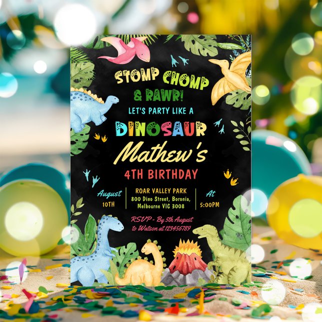 Invitation Dinosaur Stomp Chomp Et Rawr T-Rex fête d'annivers (Créateur téléchargé)