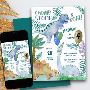 Invitation Dinosaur Stomp Chomp et Roar Boy anniversaire