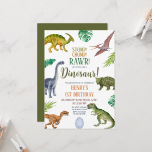Invitation Dinosaur Stomp Chomp Rawr 1er anniversaire Boy Par