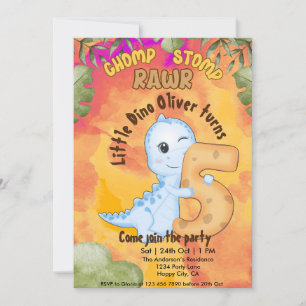 Invitation Dinosaur Stomp Chomp Rawr 5e anniversaire fête