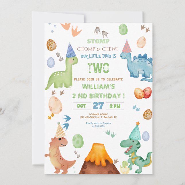 Invitation Dinosaur Stomp Chomp Rawr Birthday Party Boy (Devant)