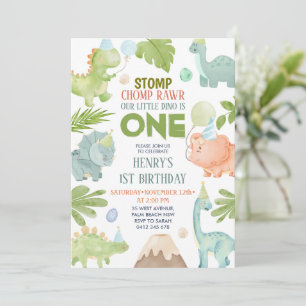 Invitation Dinosaur Stomp Chomp Rawr Boy Dino 1er anniversair