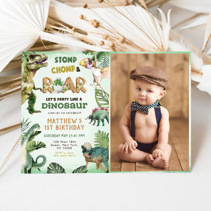 Invitation Dinosaur Stomp Chomp Roar 1er anniversaire de fête