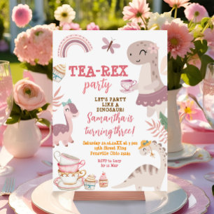 Invitation Dinosaur Tea-Rex 3ème Fille fête d'anniversaire
