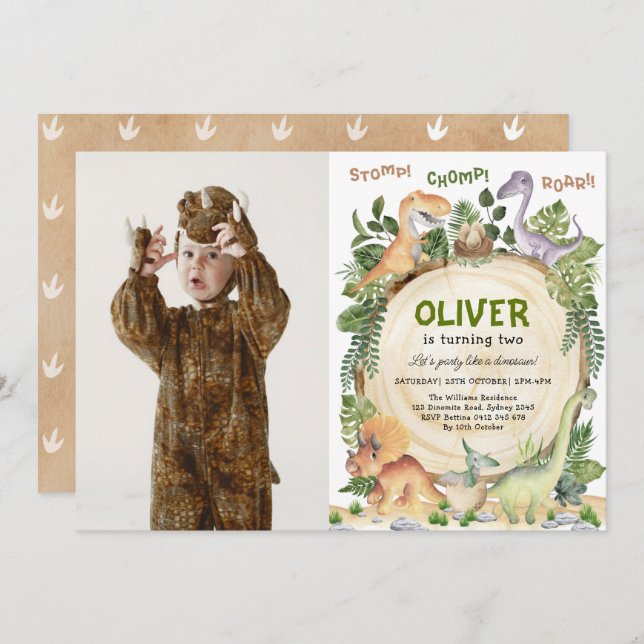 Invitation Dinosaur Thème Anniversaire Photo (Devant / Derrière)