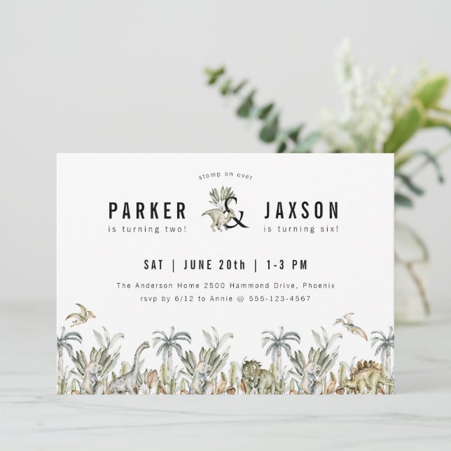 Invitation Dinosaur Thème de fête d'anniversaire conjointe (Debout devant)