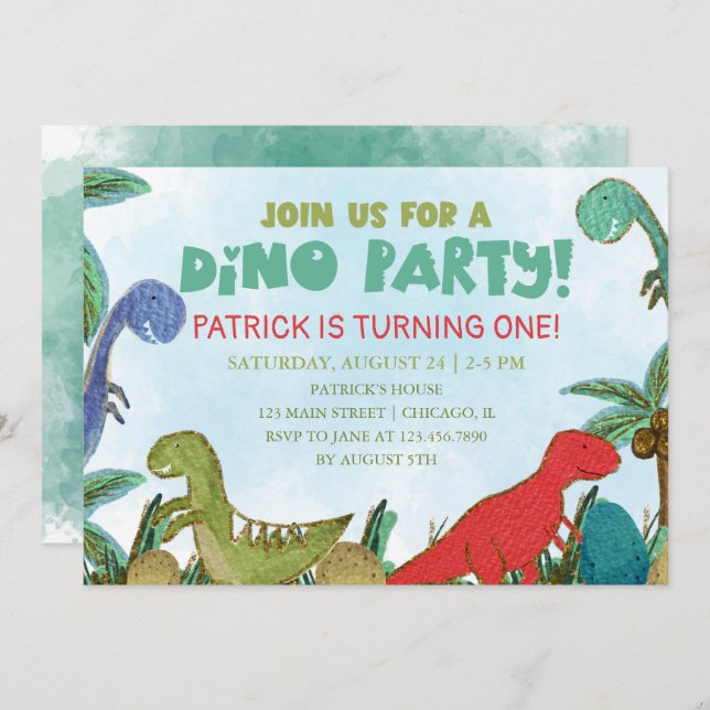 Invitation Dinosaur thème Dino fête Anniversaire (Devant / Derrière)