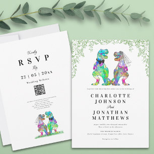 Invitation Dinosaur Thème Mariage QR Code