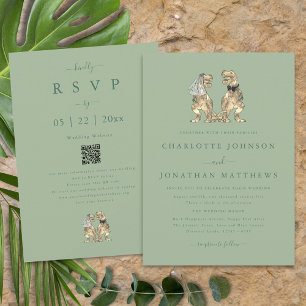 Invitation Dinosaur Thème Mariage Sage Green Qr Code