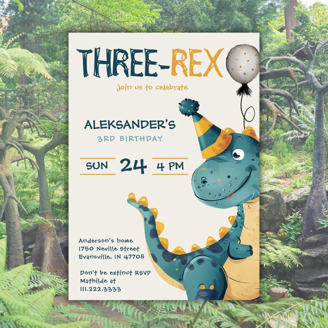 Invitation Dinosaur Trex Trois Rex 3e fête d'anniversaire (Créateur téléchargé)