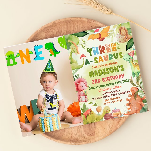 Invitation Dinosaur Trois-A-Saurus 3e anniversaire Photo (Créateur téléchargé)
