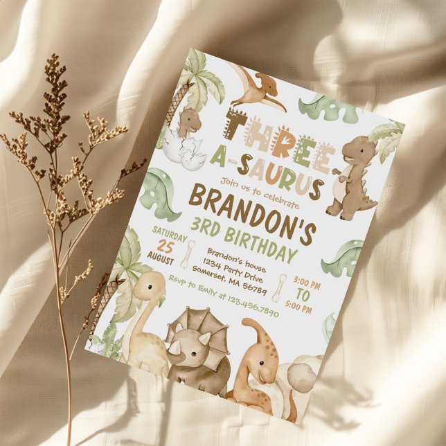 Invitation Dinosaur Trois-A-Saurus 3e fête d'anniversaire (Créateur téléchargé)
