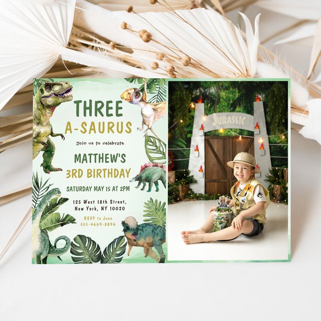 Invitation Dinosaur Trois-A-Saurus 3ème anniversaire de fête  (Créateur téléchargé)