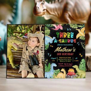 Invitation Dinosaur Trois-A-Saurus 3ème anniversaire de fête