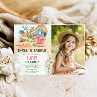 Invitation Dinosaur Trois-A-Saurus 3ème anniversaire de fête