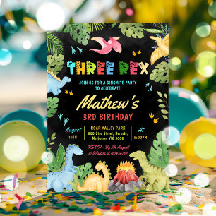 Invitation Dinosaur Trois Rex 3e Anniversaire fête T-Rex